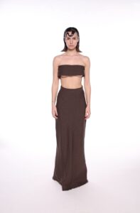 REGUSH Berna Brown Linen Shirt and Skirt 3