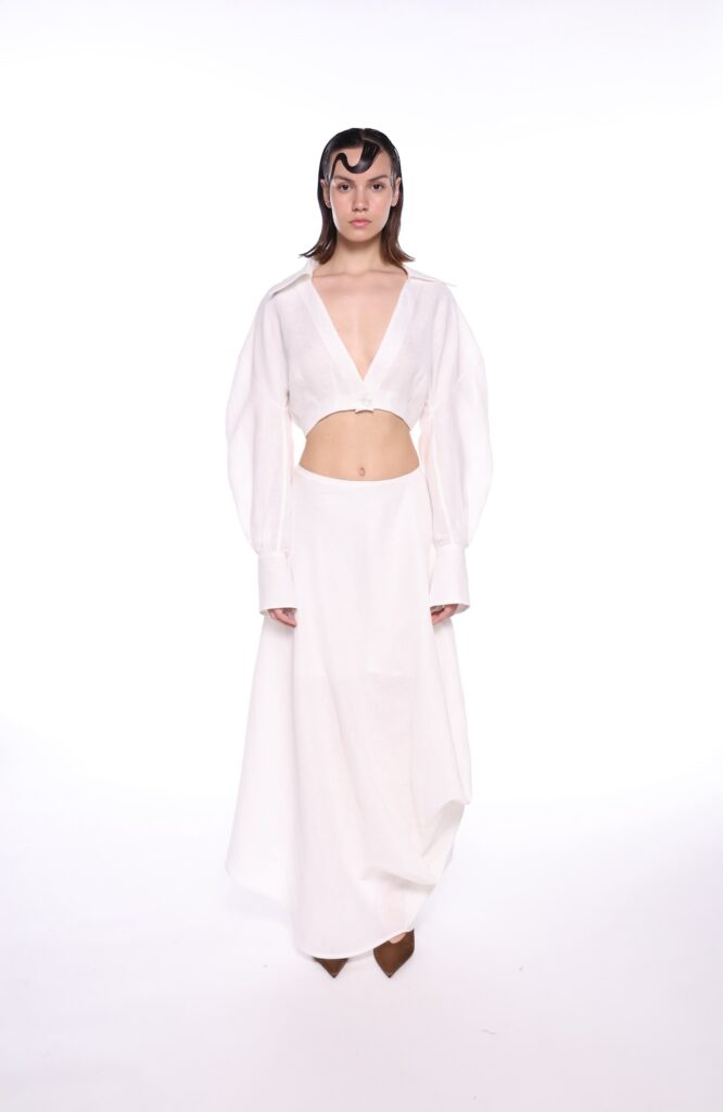 Feidon White Linen Maxi Skirt