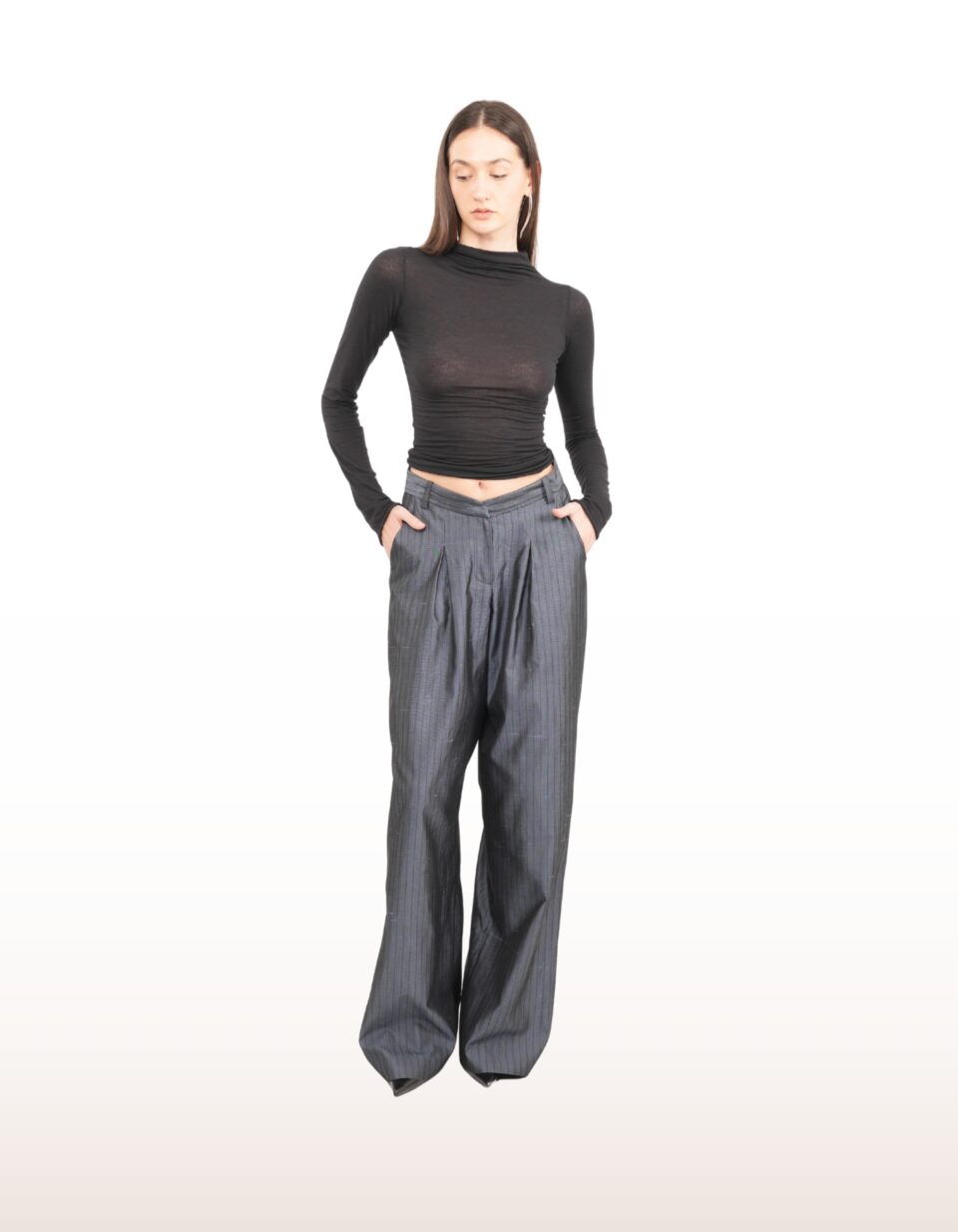 Bind Pinstriped Trousers in Silk Shantung