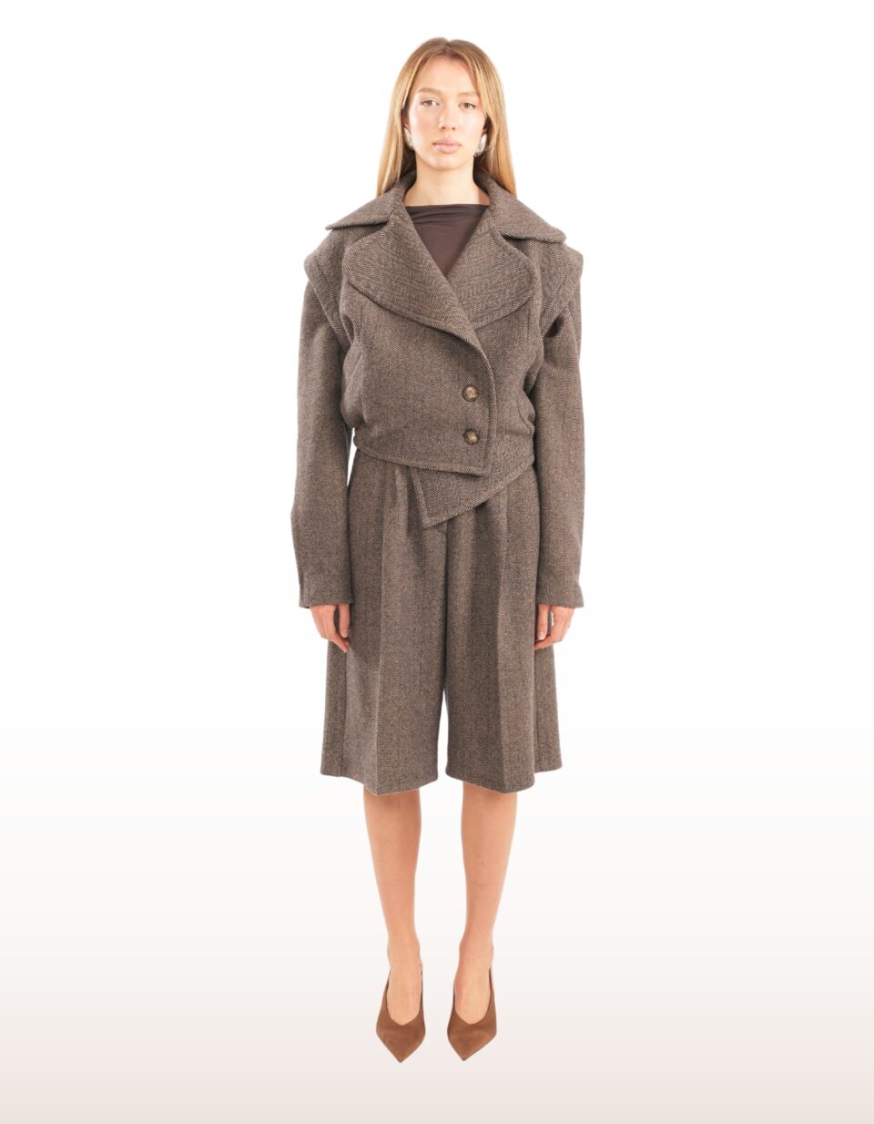 Denata Herringbone Wool Jacket in Brown