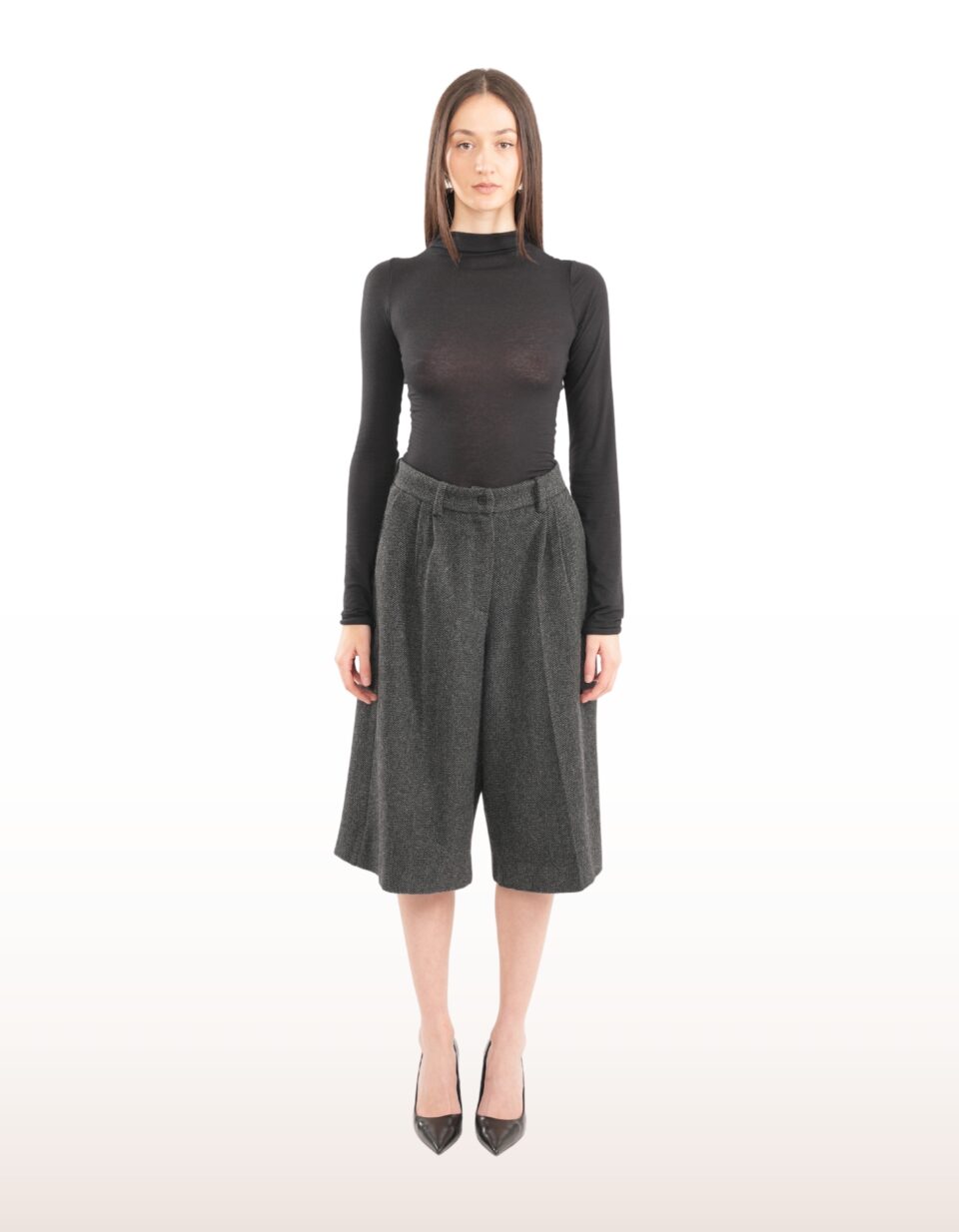 Denata Heeringbone Wool Culottes in Grey