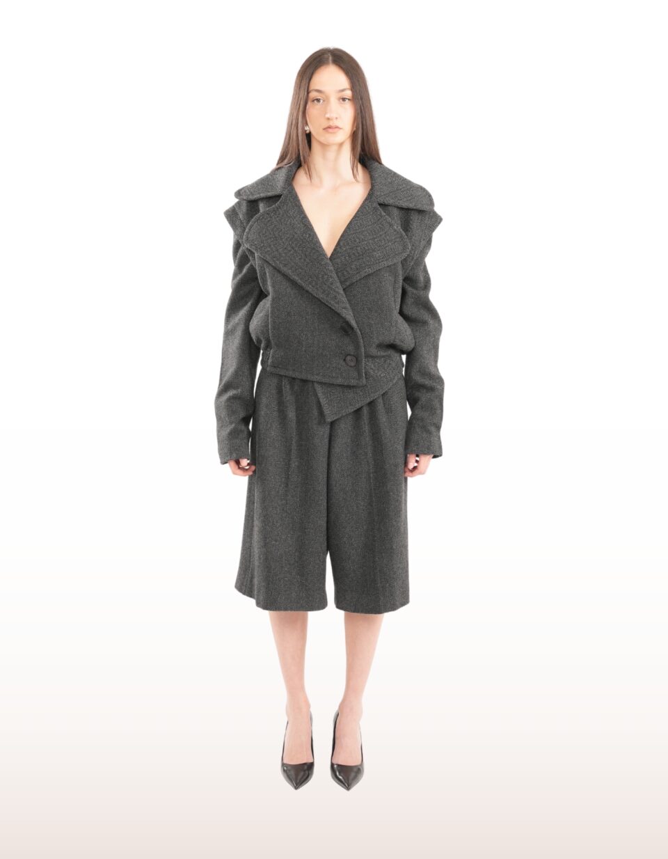 Denata Herringbone Wool Oversize Jacket in Grey