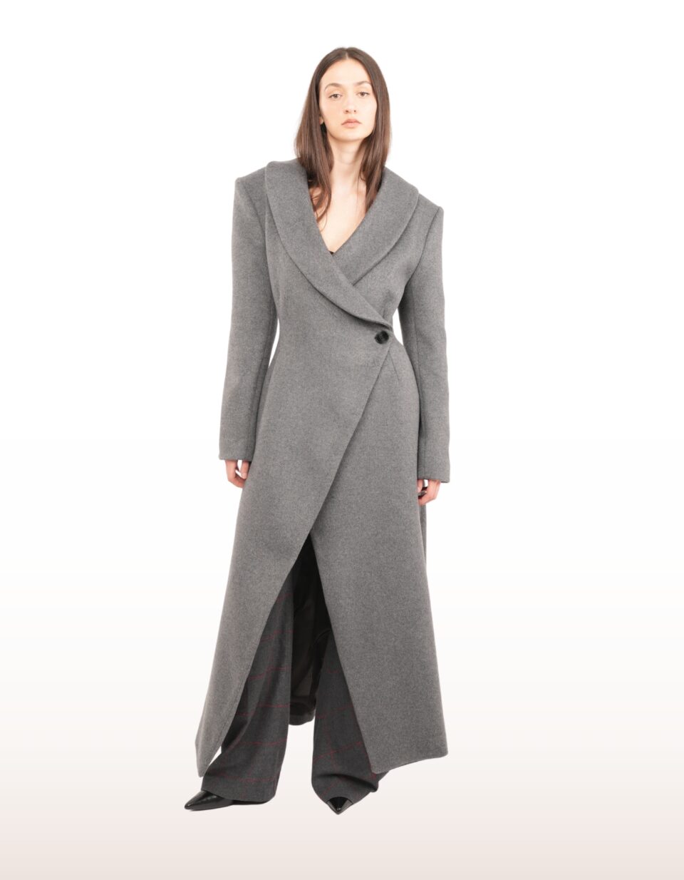 Dren Light Grey Wool Maxi Coat