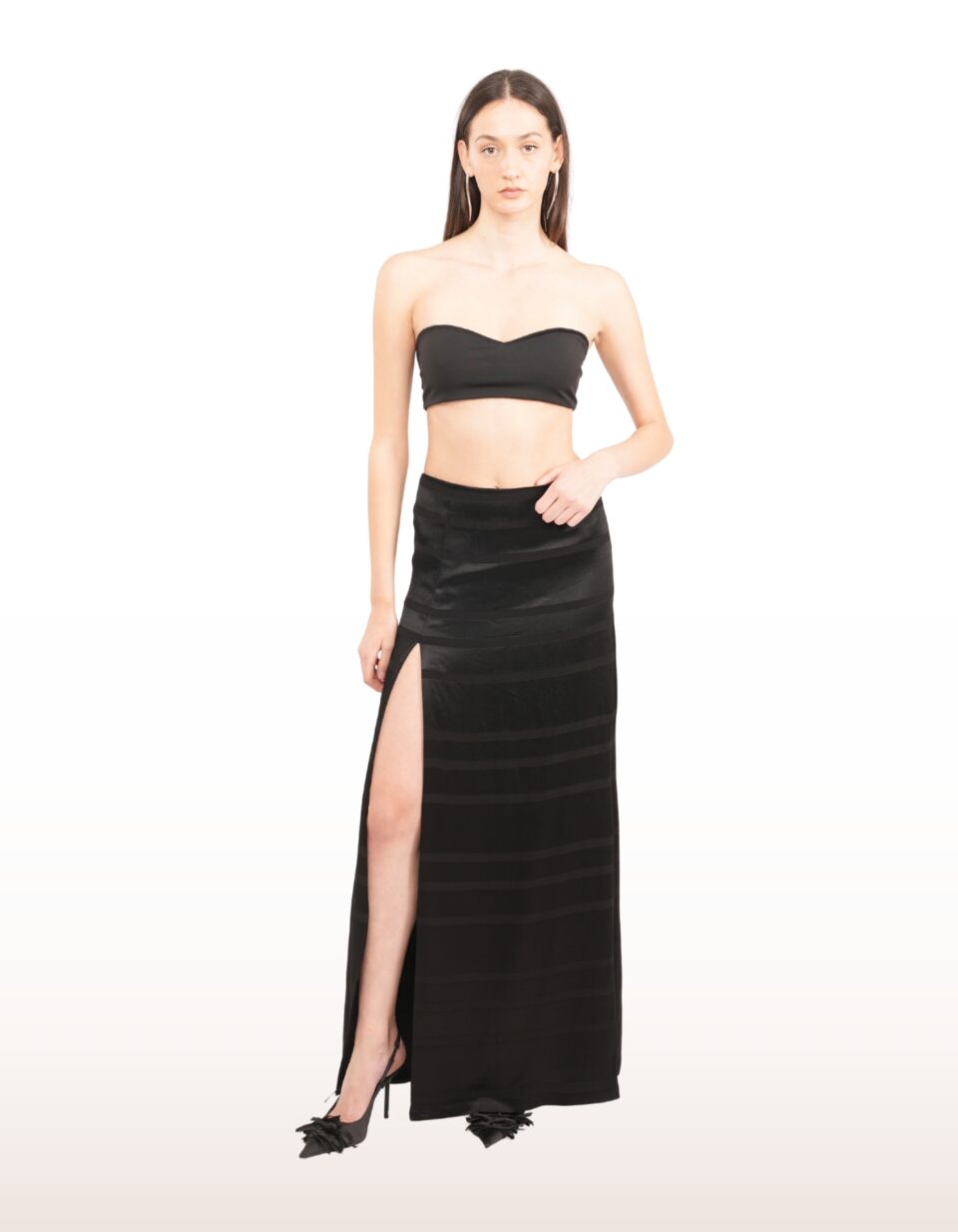 Enet Black Satin Skirt