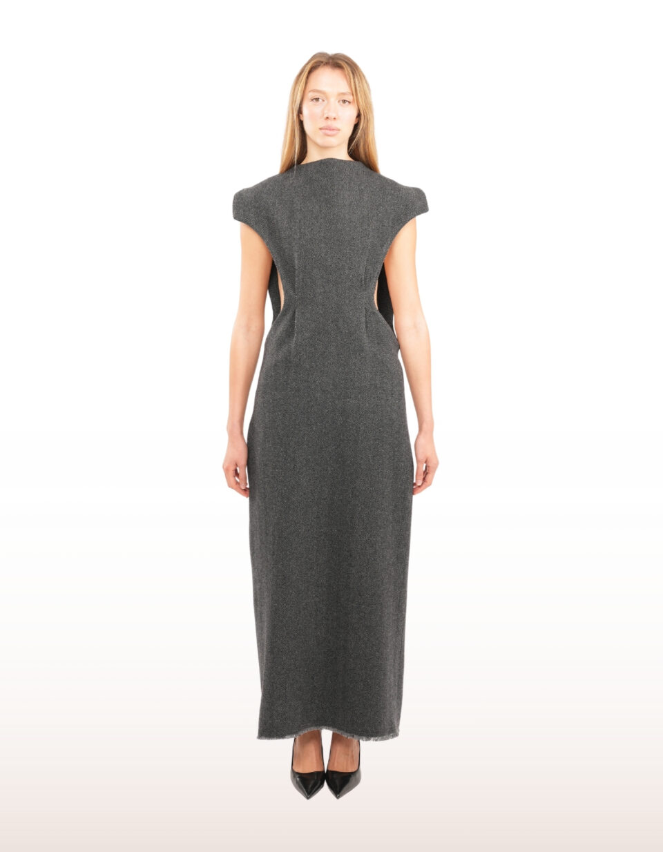 Sarafan Midi Wool Dress in Grey