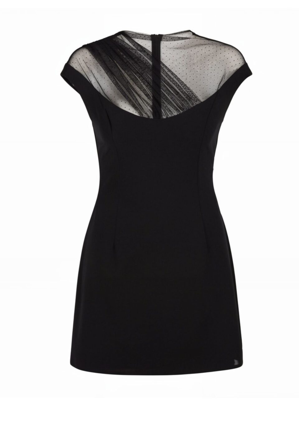 Doklea Black Mini Dress with Tulle Neckline