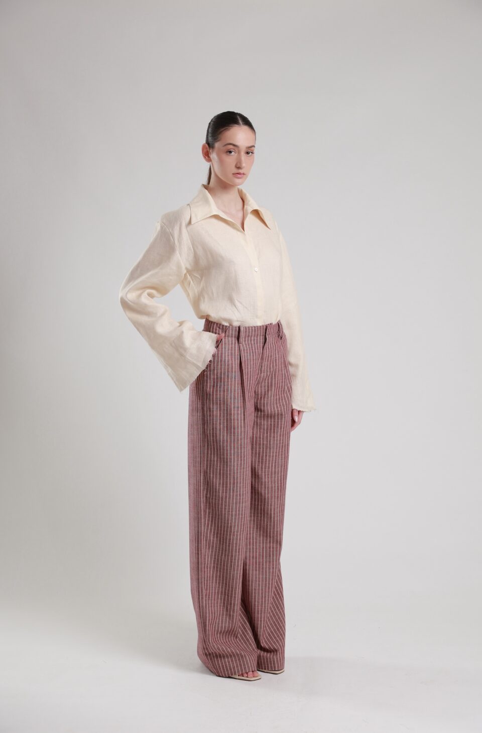 Evetar Long Pinstripe Linen Trousers